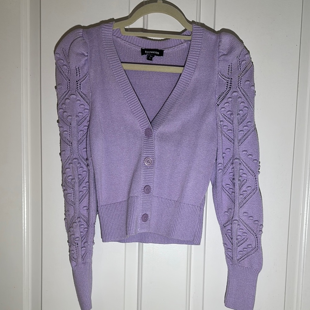 Lavender Knit Sweater with Lace Sleeves